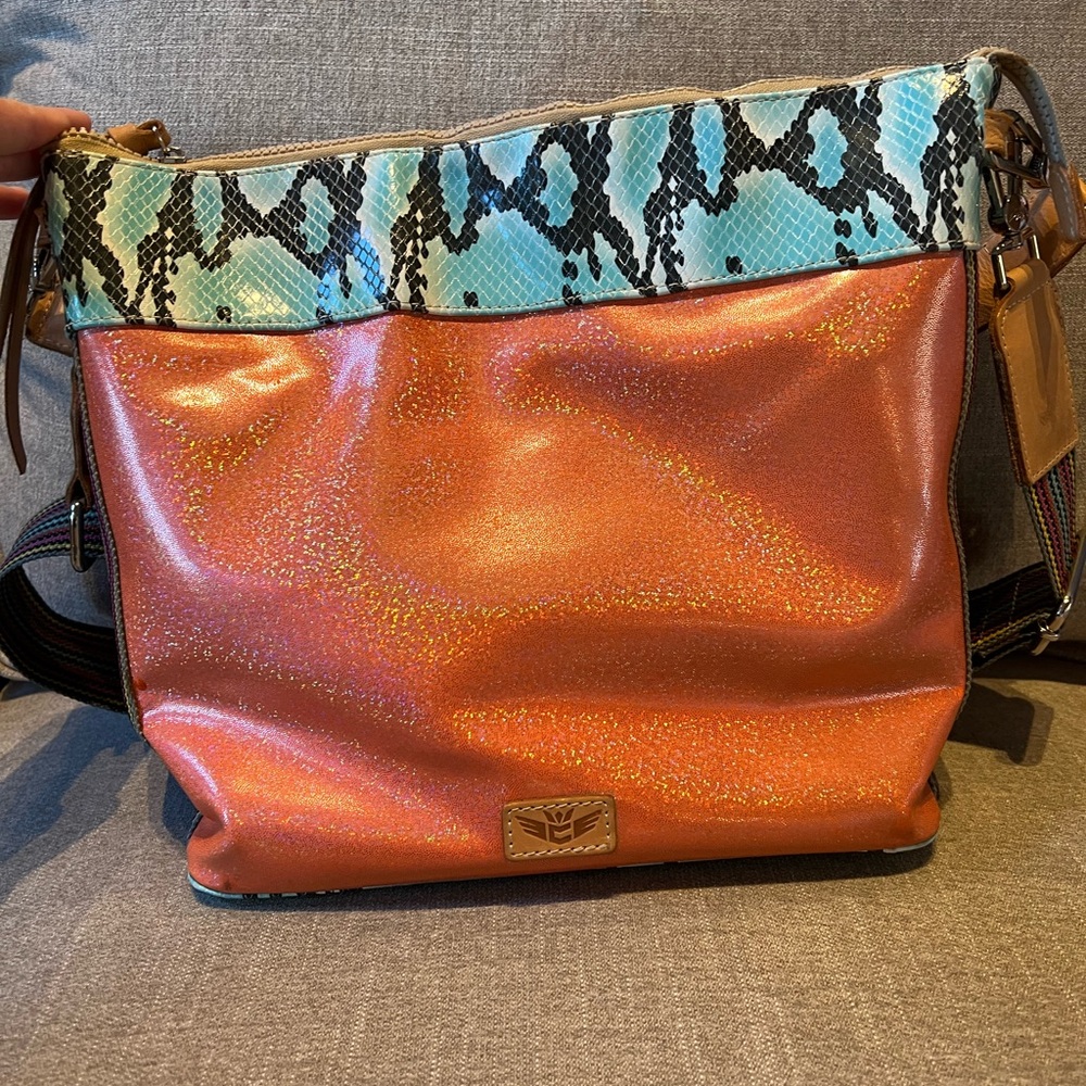 Orange and Blue Snake Print Women's Bag